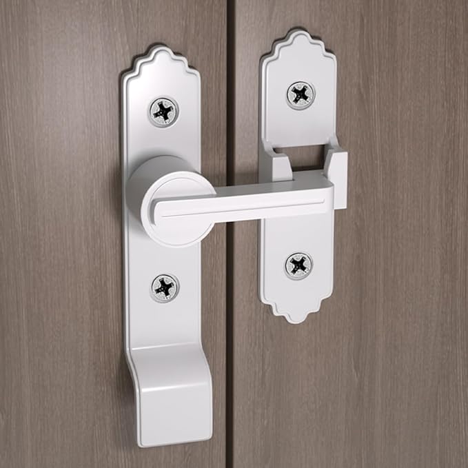 180 Degree White Barn Door Lock, Flip Gate Latch with Handle, Heavy Sliding Door Latches, Door Security Sliding Latch Lock for Cabinets, Bathroom, Garden, Window, Garage