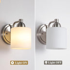 Brushed Nickel Milk Glass Wall Sconces, 1 Pack Hardwired Indoor Wall Light Fixtures for Living Room, Hallway, Bedroom, Ceramic E26 Sockets (Bulbs Not Included)