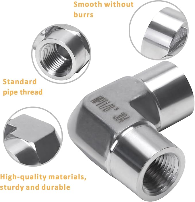 90 Degree Street Elbow - 1/8" NPT Female to 1/8" NPT Female Stainless Steel 304 Heavy Duty Forged Barstock Street Elbow Adapter Pipe Fitting (pack of 2)