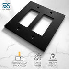 RIO SALTO Modern Metal Matte Black Double Decorator Wall Outlet Cover Light Switch Cover Double Rocker Decora Electrical Decorator Wall Plate Electric Outlet Covers Black Receptacle - Midsize 2 Gang