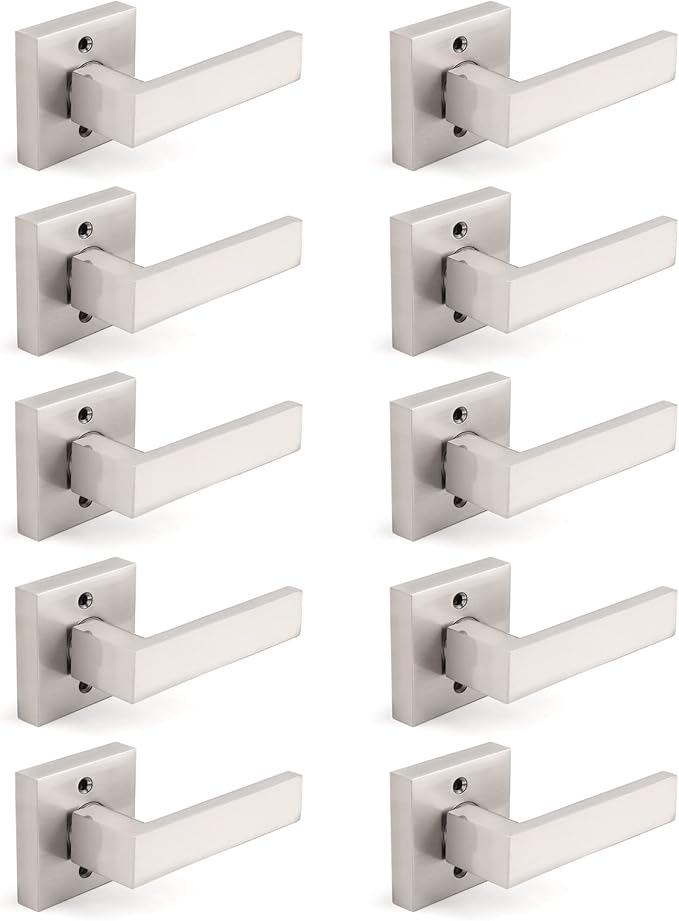 Gobrico Square Satin Nickel Door Levers One Side Dummy Inactive Door Handles for Interior Door Closets French Doors