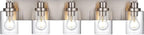 5 Light Brushed Nickel Vanity Lights Bathroom Lighting Fixtures Over Mirror, Modern Bathroom Lights with Clear Glass Shade, Farmhouse Vanity Wall Sconces Lighting for Bedroom Living Room