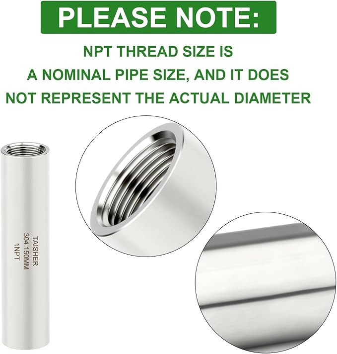 TAISHER 2PCS Stainless Steel Pipe Fittings, 1" NPT Female x 1" NPT Female Threaded, 6" Length Thickened Nipple Cast Pipe