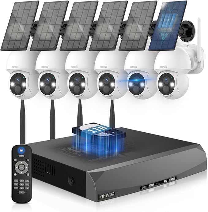 《100% Solar Powered & 2-Way Audio》Outdoor Wireless PTZ Camera System, 4MP Solar Powered Battery Cameras,Home Video Surveillance, Surveillance DVR Kits