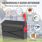 Wall Mount Mailbox, Large Capacity Mailbox for House, with Flag Kit, Galvanized Steel Rust-Proof Metal Post Drop Box, Mailboxes for Outside, 15.74"×9.84"×4.33", Black Modern Sleek Style
