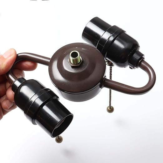 Bieye SC01 E26 Light Socket Cluster with Pull Chain Switch and Electrical Wiring Accessories (2-Light, Brown)