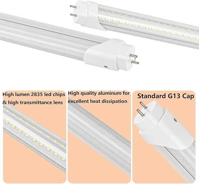 12 Pack 4FT T8 LED Tube Light 40W G13 Bi-Pin Cap 6000K Cool White with Dual Row LEDs T8 T10 T12 Fluorescent Light Bulbs Replacement 4 Foot Shop Lights, Dual-End Powered