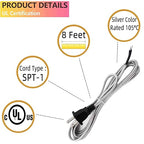 8 Feet Rayon Cloth Covered Replacement Lamp Cord with End Plug for Antique Lamp Repair DIY Project, SPT-1 Electric Wire,18 AWG, Stripped Ends,2 Pack,Silver Color