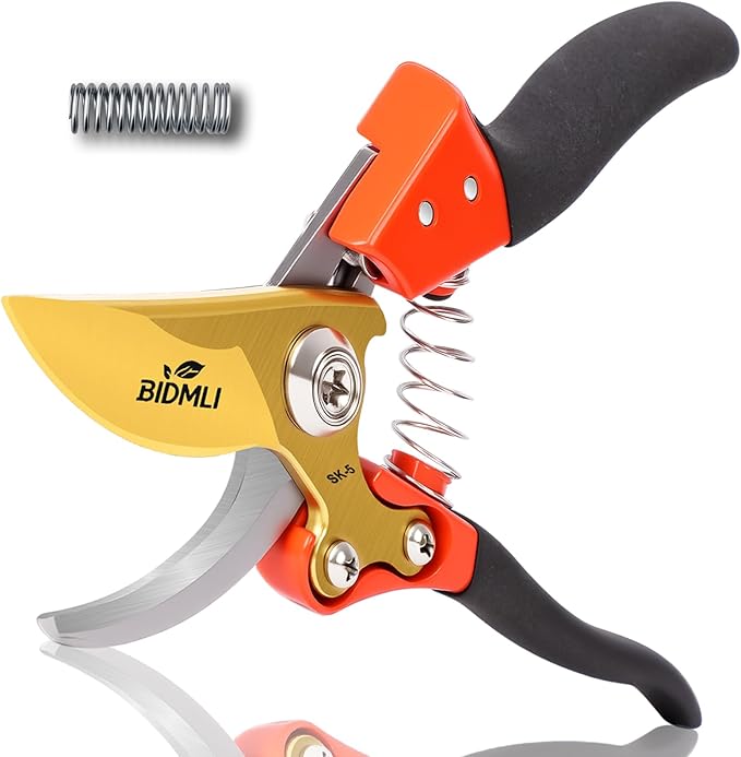 Heavy Duty Pruning Shears，Garden Scissors & Clippers with Red-BIDMLI 8.66" SK5 Steel Blades & Aluminum Alloy Handles, Tree Branch Cutter, Ideal for Thick Branches, Dry Twigs, Flower Pruning Tool.