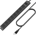 HHSOET Magnetic Mount Power Strip, 8 Outlet Mountable Socket, Metal Heavy Duty Surge Protector, Gaming Table Outlet, Easy to Fix Without Drilling or Taping, 10FT Extension Cord.(Black)