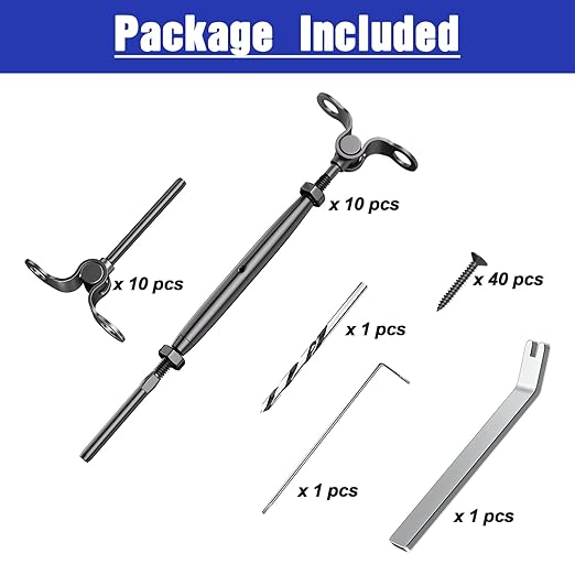 10-Pack Cable Railing Kit T316 Stainless Steel Adjustable Angle Cable Railing Hardware for Wood Posts, Black