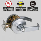 Storeroom Door Handle Heavy Duty Grade 2 Commercial Door Locks, Non-Handed, UL 3 Hour Fire Rated, ADA Compliant, Satin Chrome Finish 26D, 2-3/4''Backset, X-XG-ST-70