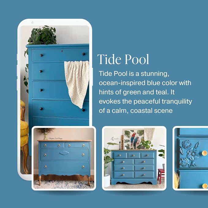 Country Chic All-in-One Chalk Paint for Furniture, Cabinets, Home Decor, Eco-Friendly, Matte Finish, Built-In Primer & Top Coat for Wood, Metal - Tide Pool (Blue) - Pint 16 oz (475 ml)