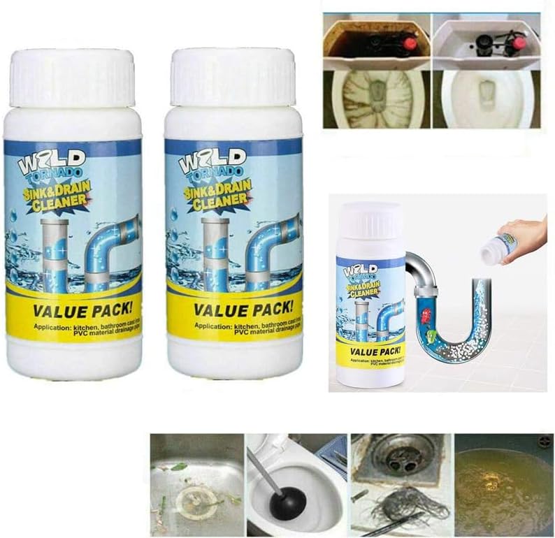 Wild Tornado Powerful Sink & Drain Cleaner Powder - Quick Foaming Super Cleaning Agent for Kitchen, Bathroom & Toilet Pipes (2pcs)