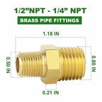 TAISHER 10PCS Brass Pipe Fitting, Reducer Adapter, Hex Nipple, 1/2-Inch Male Pipe x 1/4-Inch Male Pipe
