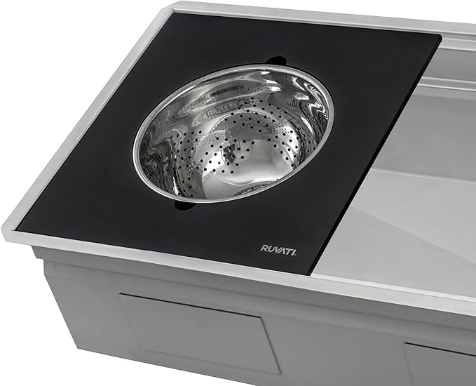 Ruvati 33-inch Workstation Two-Tiered Ledge Undermount Kitchen Sinks 16 Gauge Stainless Steel with Black Composite Accessories - Deep Undermount Sink, Kitchen Sink, Stainless Steel Sinks - RVH8224