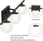 New Bathroom Vanity Light Fixtures 3 Lights Brushed Black Milk White Globe Glass Shade Modern Wall Bar Sconce Over Mirror (Exclude G9 Bulb)