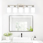 5-Light Vanity Light with Milky White Shades, Brushed Nickle Bathroom Lighting Fixtures Over Mirror, Modern Bathroom Wall Lamp for Mirror Living Room Cabinet Bedroom