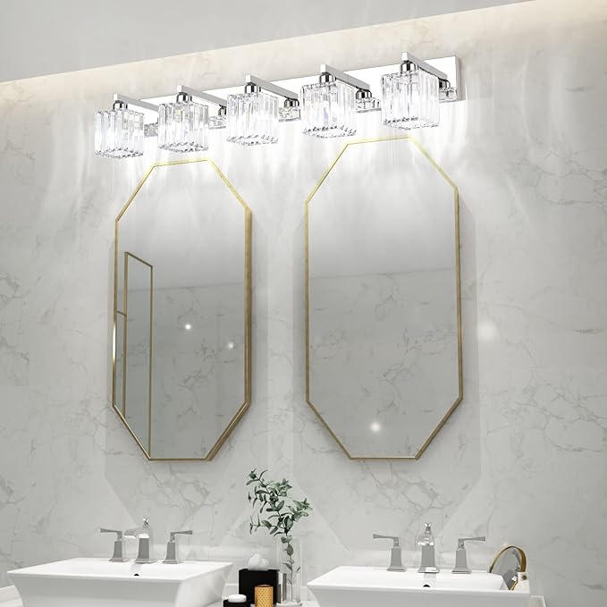 Aipsun Bathroom Light Fixtures Modern Vanity Light for Bathroom Crystal Chrome Vanity Light 5 Light (Exclude Bulb)
