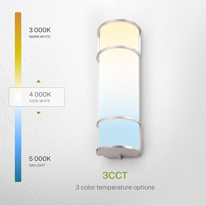 ASD LED 18" Vanity Flush Mount Light Fixture, Linear Bathroom Lighting Bar | 3CCT, Dimmable, Energy Star, ETL Listed | 20W 1650LM 3000-5000K 120V | Long Bath Wall Sconce Over Mirror | Nickel, 2 Pack