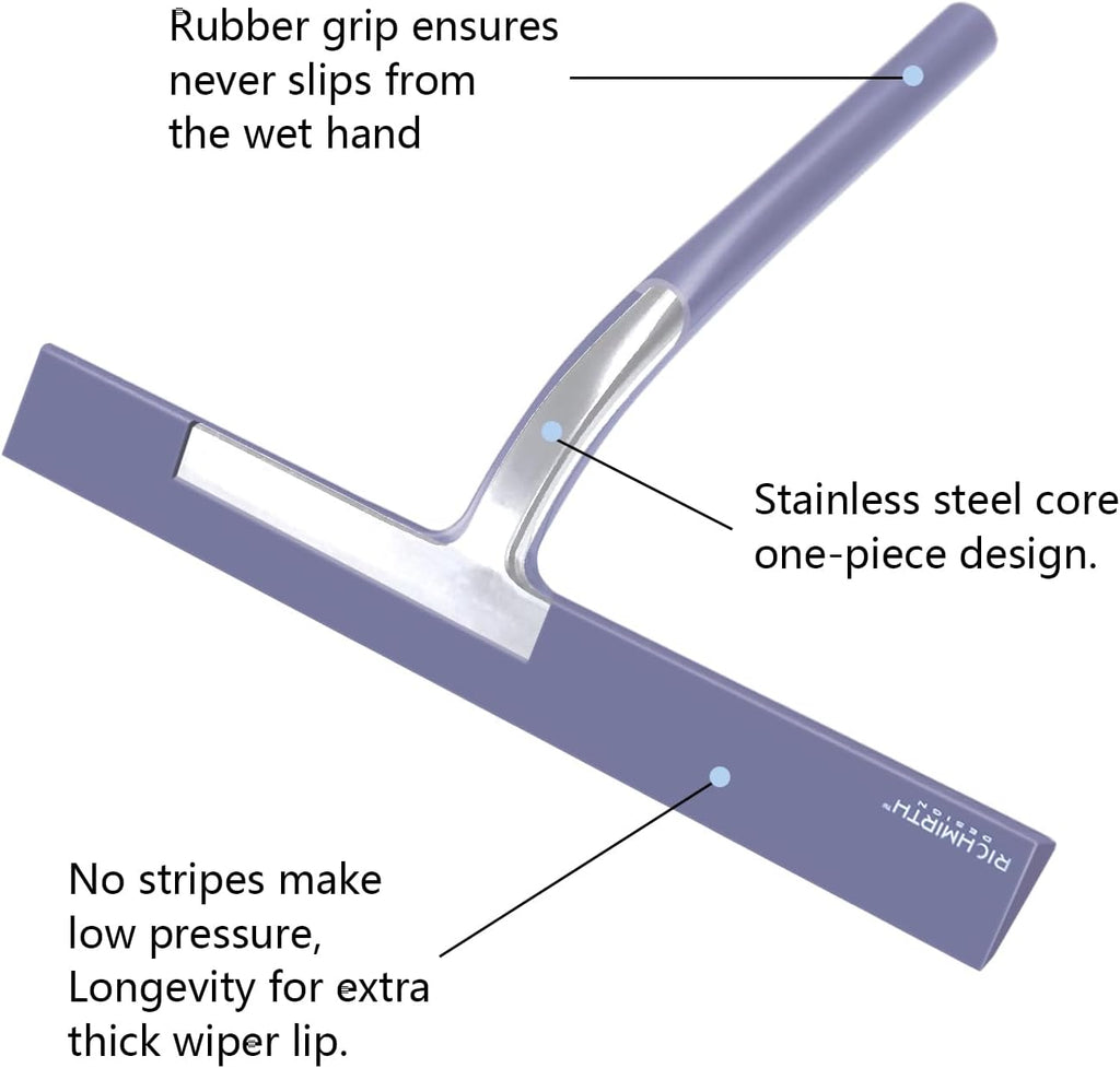 Bathroom Squeegee for Shower, Richmirth 11" Large Shower Squeegee for Glass Doors Silicone Rubber Blade Squeegee Cleaner Tool for Window, Car Glass, Mirror- Blue