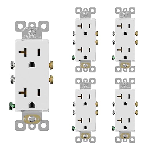 ELEGRP Glossy White Decorator Electrical Wall Outlet Receptacle, 20A 125V Standard Outlets, 2 Pole 3 Wire, Non-Tamper Resistant, NEMA 5-20R, Self-Grounding Wall Outlet, UL Listed, 5 Pack