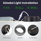 Black Gimbal recessed Lights 4 Inch 6 Pack, Gimbal canless recessed Lights with Junction Box,9W 750LM,Dimmable,5CCT Selectable,Air Tight