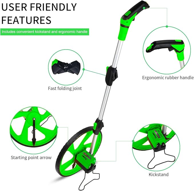 Zozen Distance Measuring Wheel in Feet, Walking Measure Wheel, Rolling Measurement Up To 10,000Ft, Double Collapsible/One Key to Reset/Kickstand to Keep Stand, and Carrying Backpack.