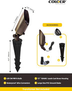 COLOER Brass Landscape Spotlights,12 Pack Spotlight Fixture Outdoor with 5W Aluminum Housing MR16 LED Bulb 2700K 450LM,12V AC/DC Low Voltage Landscape Lighting, Uplight for Garden and Patio(103B)