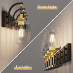 Ralbay Black/Gold Bathroom Vanity Light 4-Lights Industrial Black Vanity Lights Clear Glass Vintage Edison Wall Mount Light Fixtures for Bathroom