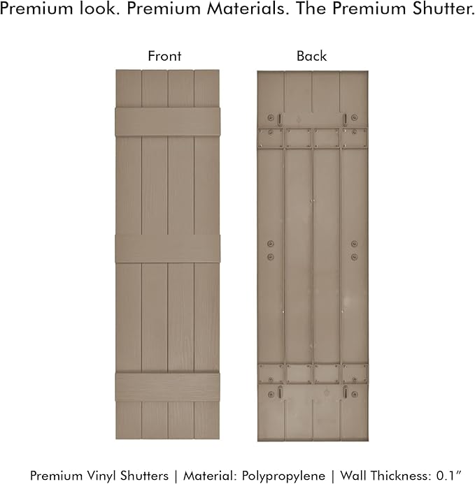 Board & Batten Vinyl Shutters (1 Pair) | 14.5"x75" (4-Board) - Coastal Sand Dune | Exterior Window Shutters | Includes Mounting Hardware | Simple Installation | Made in USA