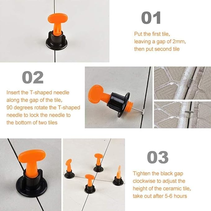 Tile Leveling System Kit 100 Pack T Type Tile Leveling Reusable Tile Installation Tool Kit for Stone Ceramic Stone Installation (100pcs Leveler Clip)