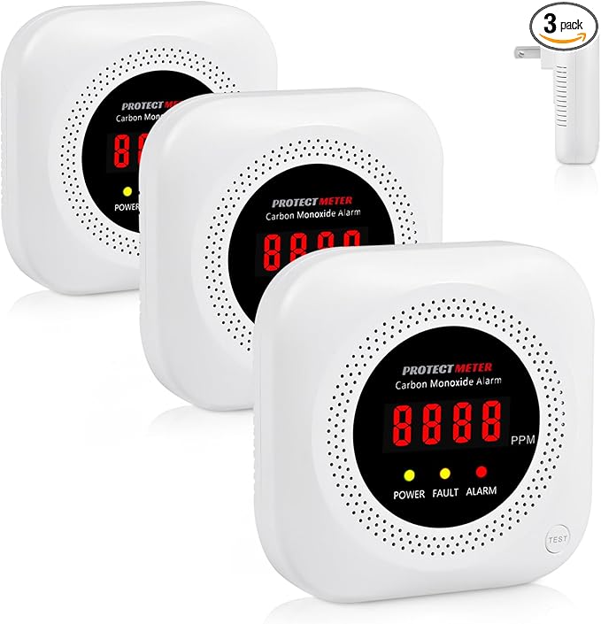 Carbon Monoxide Detectors Plug-in – 3 Pack Portable CO Alarm with Digital LCD Display, AC Wall Socket, Portable Carbon Monoxide Detector for Home, RV, Hotel Room – Protectmeter