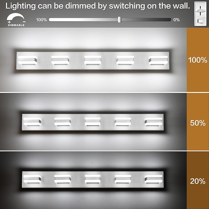 SOLFART 5 Light Bathroom Vanity Light Brushed Nickel Bathroom Vanity Light Fixtures Over Mirror Led Lights for Restroom Nickel