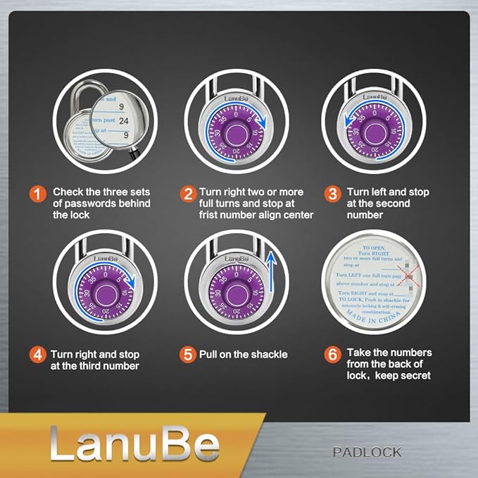LanuBe Standard Dial Combination Lock, 2 inches. Wide, with Different Combinations, Purple Turnplate, Pack of 48; Lock for School, Employee, Gym Sports Locker, Case, Toolbox