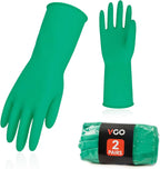 Vgo... 2-Pairs Reusable Household Gloves, Rubber Dishwashing gloves, Extra Thickness, Long Sleeves, Kitchen Cleaning, Working, Painting, Gardening, Pet Care (Size S, Green, HH4601)