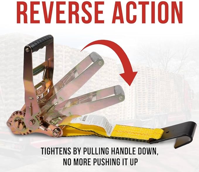 Mytee Products 4" x30' Self-Tensioning Ratchet Tie Down Straps with Flat Hooks - 5,400 Lbs WLL - Heavy Duty Tie Down Ratchet Straps for Flatbed, Truck, Trailers, Cargo, Pickup - Yellow