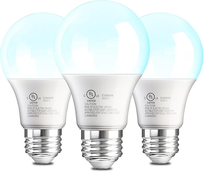 LED Light Bulbs Daylight White 5000K, 60 Watt Equivalent A19 LED Bulb, 9W E26 Standard Base, 800 Lumens 15000 Hours 120V, Non-Dimmable, Bright Energy Saving Lightbulbs for Bedroom Indoor, 3 Pack
