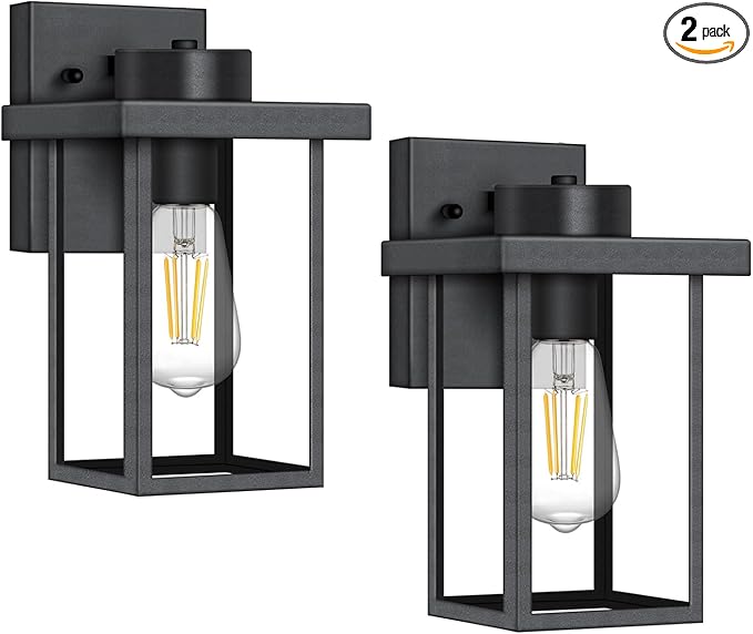 tewei Outdoor Lights for House, 11IN Black Exterior Light Fixtures Anti-Rust Waterproof Outdoor Wall Lantern, Outside Wall Sconce with Clear Glass Shade for Garage, 2 Pack