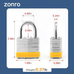 ZonRo Locks Laminated Steel Keyed Padlocks,Keyed Alike Locks, 1-9/16 inch Wide,Normal Shackle Padlocks, Pack of 12，Yellow Hoop, for Hasp Latch, Sheds, Fences, Storage Locker, School, Gym