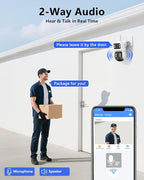 【2-Way Audio & 360° View】 4MP PTZ Security Cameras Wireless Outdoor, WiFi Home Security Camera System, Video Surveillance DVR Kits