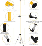 12Ft/3.7M Professional Laser Level Pole with Tripod & Mount - 1/4" & 5/8" Adapters, Adjustable Telescoping Laser Level Pole for Rotary/Line Lasers