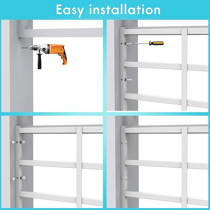 Fixed Window Safety Guard 14”x 38” Adjustable Width Prevents Accidental Falls, Non-Egress, Tamper Resistant Screws Included, White, Single Pack