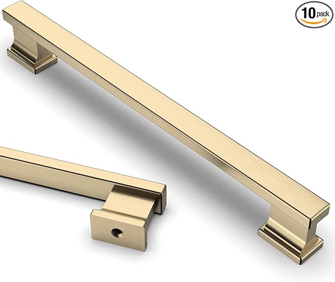 Asidrama 10 Pack 7.5 Inch(192mm) Brushed Brass Kitchen Cabinet Handles, Cabinet Pulls Kitchen Cabinet Hardware for Cupboard Drawer Pulls