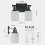 Bathroom Light Fixtures Over Mirror, 2-Light Modern Matte Black Vanity Lights with White Frosted Glass Shade, Bathroom Wall Lamp Sconces for Mirror Bedroom, Living Room Hallway Small Space