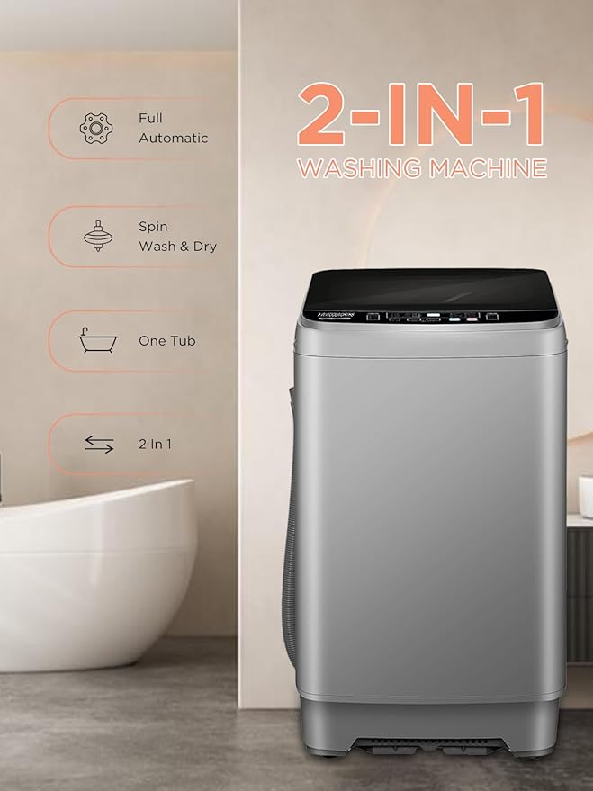 25 lbs Washing Machines with 10 Program 8 Water Level, Full Automatic Washer with Drain Pump & LED Display for Home, Apartment, Dorm, Grey