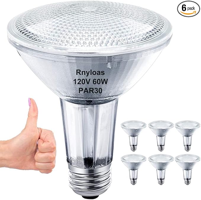 PAR30 Long Neck, 6PCS PAR30 60W 120V Flood Dimmable, PAR30 Halogen Bulb Long Lasting Lifetime with E26 Medium Base, PAR30l Flood Light High Brightness & CRI100 for Recessed Lighting