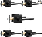 Probrico Privacy Black Door Handle Interior Lockset Heavy Duty Square Door Lever for Bedroom or Bathroom Reversible Keyless Slim Handleset Door Knob 5 Pack