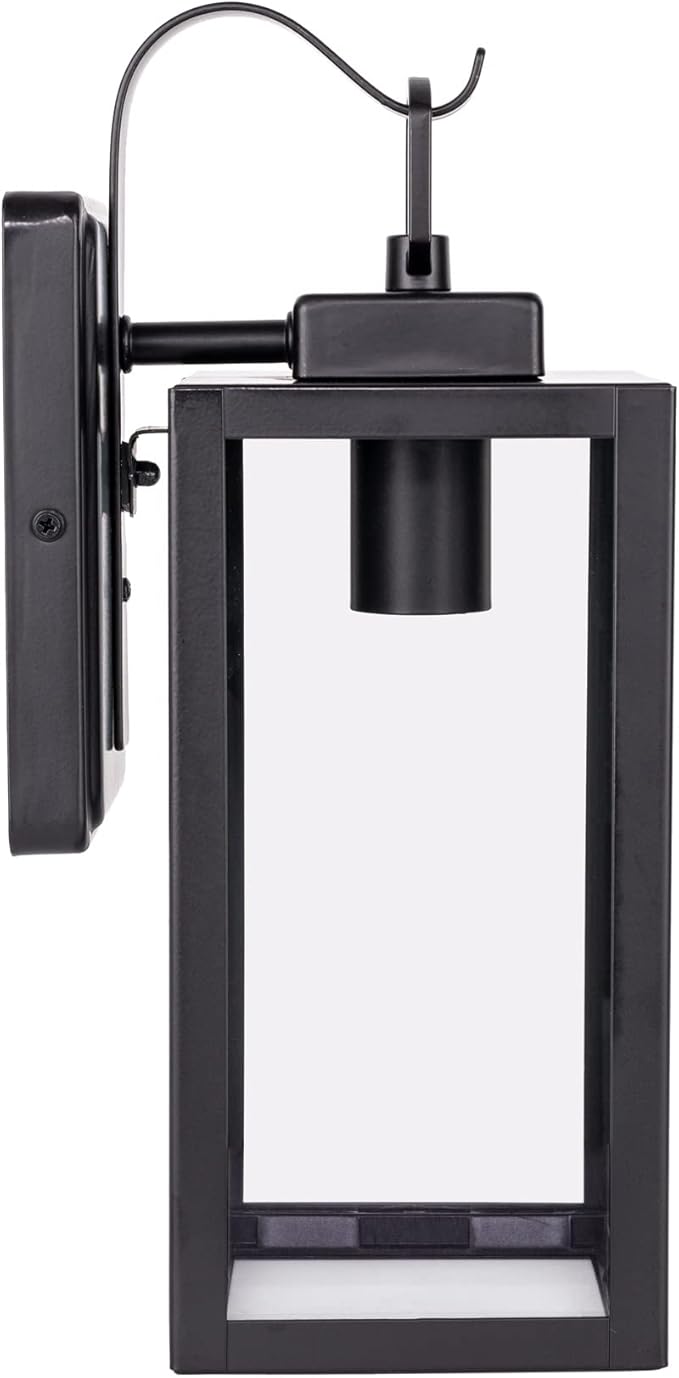LIT-PaTH Outdoor Wall Lantern, Wall Sconce as Porch Lighting Fixture, E26 Medium Base Max 60W, Anti-Rust Metal with Glass Shade, Black, 2-Pack