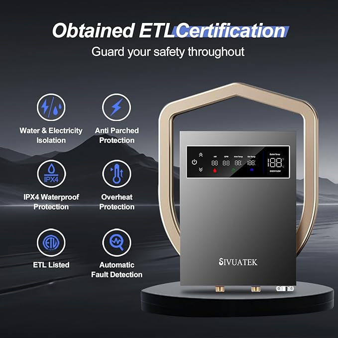 14kW Tankless Water Heater Electric, SIVUATEK 240V Instant On-Demand Hot Water Heater, 2 Point of Use, Self-Modulating, ETL Certified, Endless Water Supply for Home